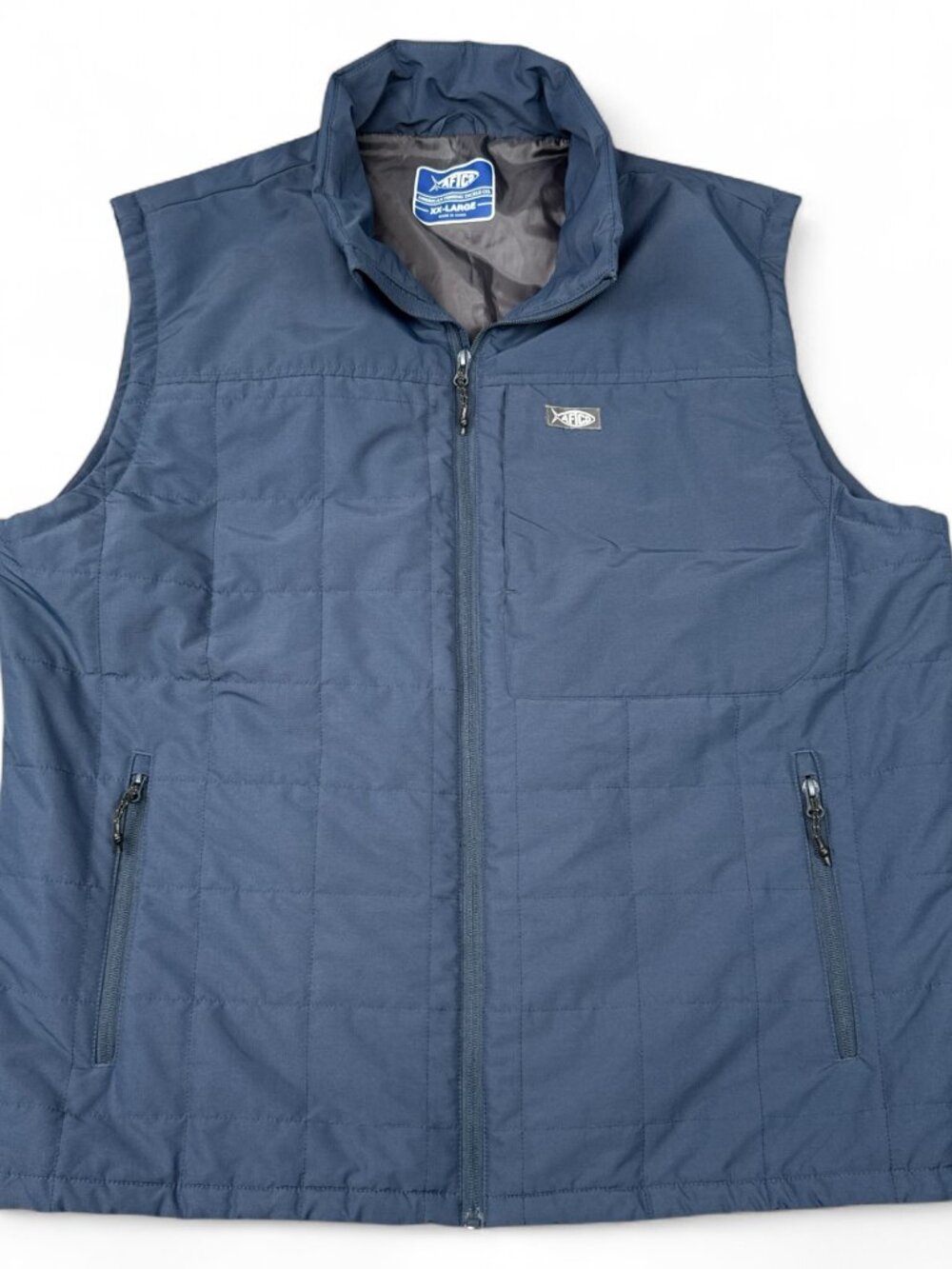 AFTCO Quilted Fishing Vest Men's XXL Navy Blue Full Zip Sleeveless